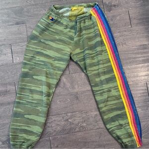 Aviator Nation Women’s Camo Sweatpants 5 Stripe Rainbow Stripes